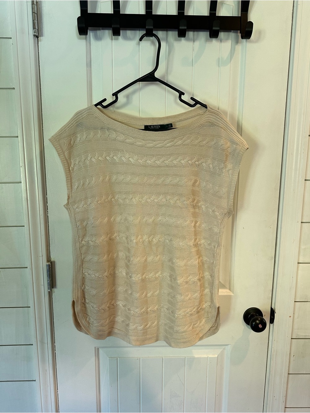 Ralph Lauren Cream Cable-Knit Cap Sleeve Sweater Top